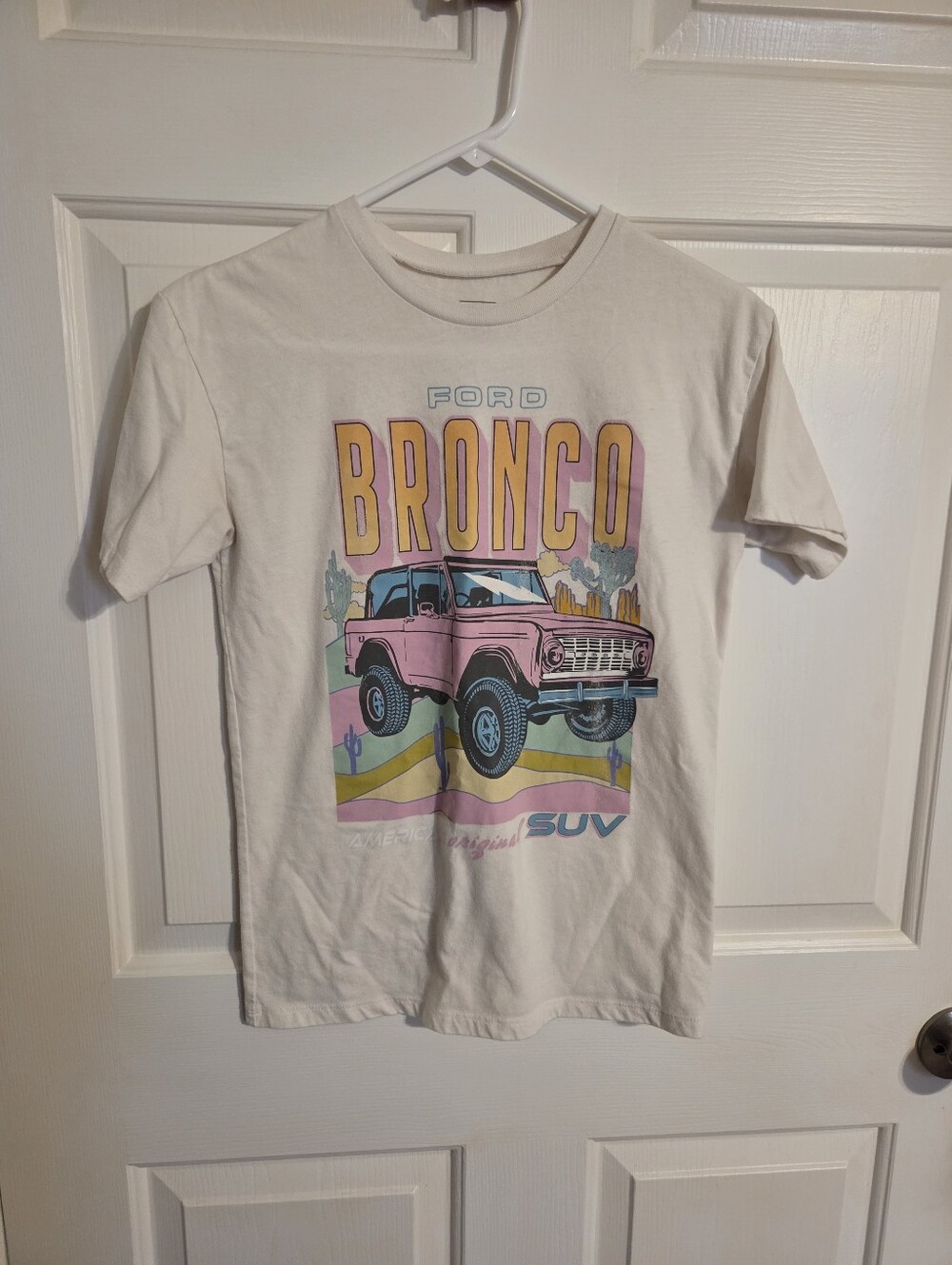 Ford Pink Bronco Graphic Tee with Yellow Accents